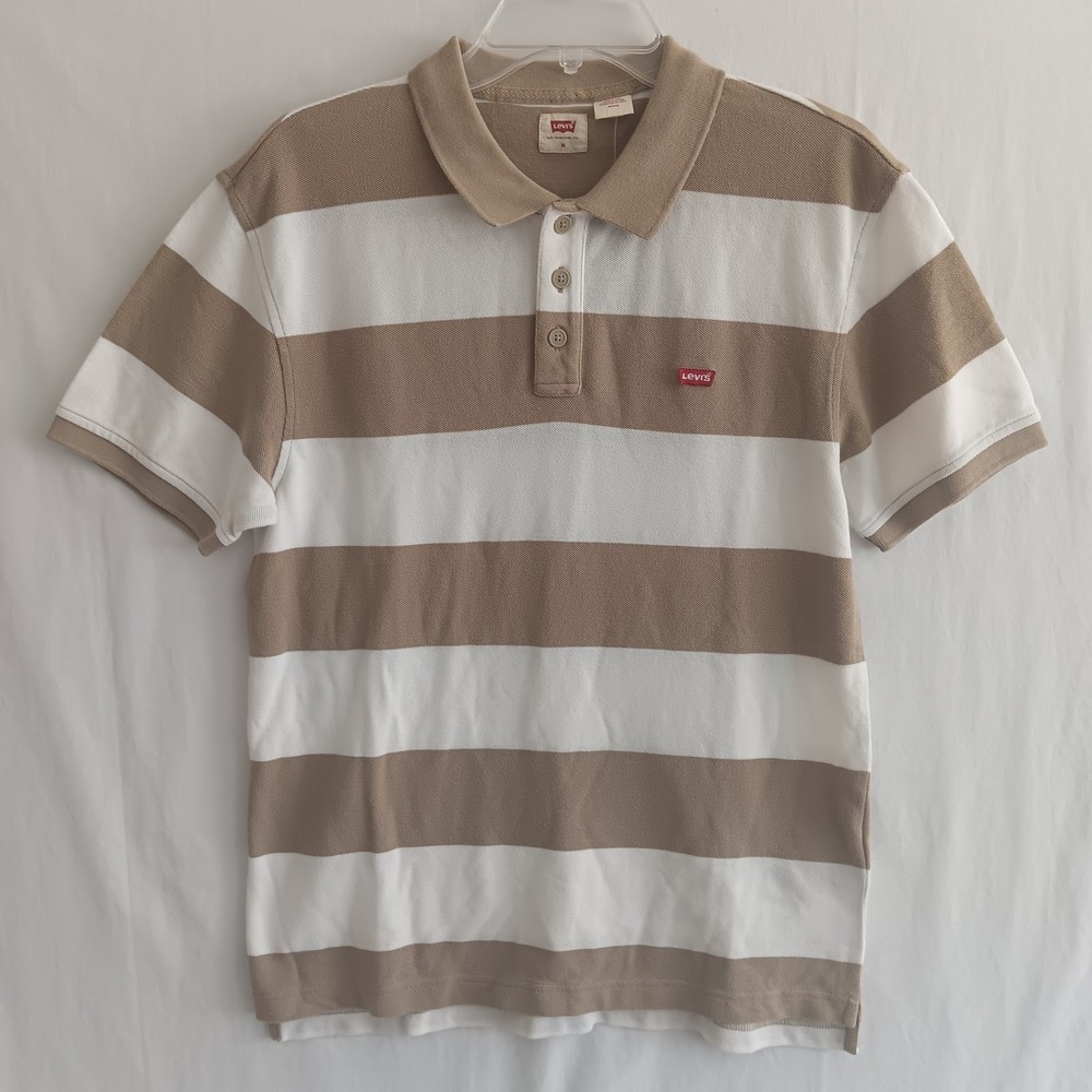 Levis Polo Shirt Mens M Tan New Striped Short Sleeve Cotton Pique